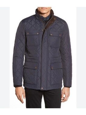 Vince Camuto Corduroy Trim Quilted Jacket Mens Sz M Blue Navy Classic